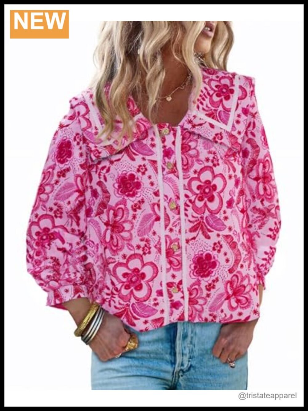 Women's Floral 3/4 Sleeve Square Neck Blouse